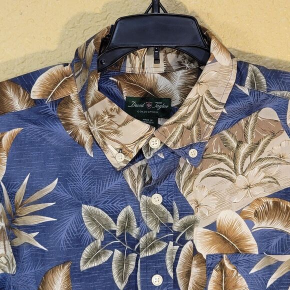 David Taylor Cotton Black Button Down Tropical Floral Hawaiian Shirt Size L - Picture 2 of 10